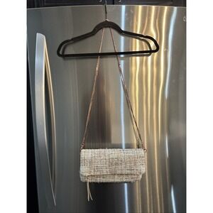 Charming Charlie Cream Tweed Chain Crossbody  Bag  Clutch Rose Gold